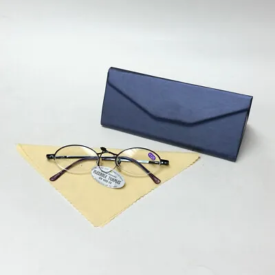 Blue Reading Glasses +1.25 Spring Temples W/ Metallic Blue Foldable Case & Cloth • $19.99