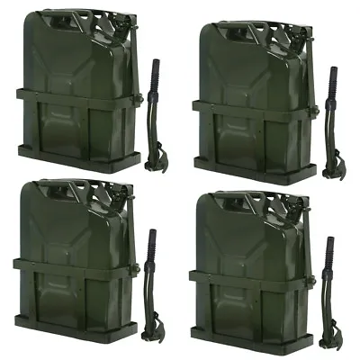 4x Jerry Can Fuel Tank W/ Holder Steel 5Gallon 20L Army Backup Military Green • $153.58