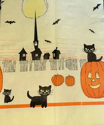 1 Rare Vintage Halloween Yellow Eyed Cat Pumpkin Bats Yellow Moon Crepe Paper Pc • $21.99