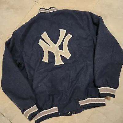 New York Yankees NYY Mens L Large MLB Baseball Wool Quilted Lined Bomber Jacket • $55.27
