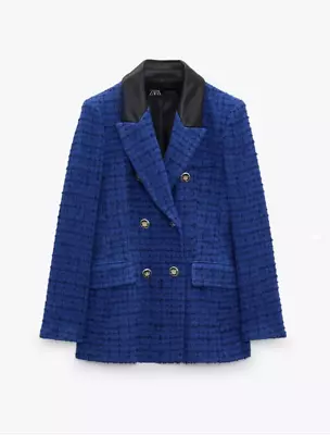 $48.79 • Buy ZARA WOMEN New Combination Faux Leather Textured Blazer SZ S BLUE 2128/242