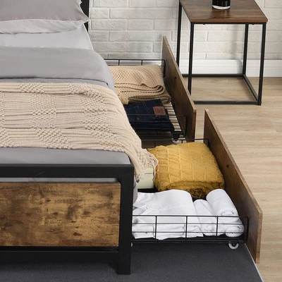 $149.99 • Buy Levede  4 Queen Bed Frame Storage Drawers Metal Wooden Wood Bonus Bottom Mat
