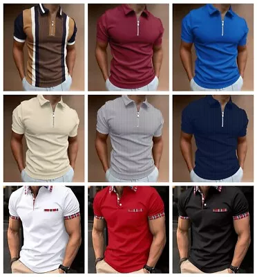 Polo T Shirt Zipper Button Zip Collar Short Sleeve Fitness Golf Sport Dress Mens • $24.86