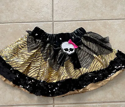 Girl’s Monster High Tutu Metallic Gold & Black Skirt Elastic Waist Halloween • $10.99