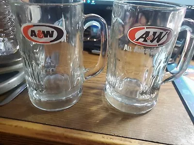 Lot Of 2 Vintage A&W All American Food Large Heavy Glass AW Root Beer Mugs • $11.96