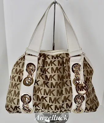 Michael Kors MK Signature Fabric / Leather Hand Bag / Satchel Brown/Vanilla • $79.95