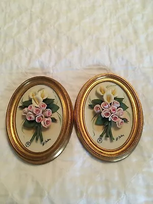 Two Capodimonte Signed Mollica Gold Framed Pictures Roses & Calla Lillies • $43