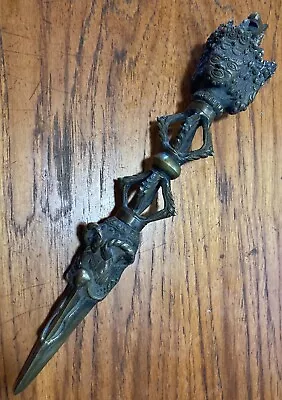 Antique Phurba Tibetan Bronze Ritual Bharab 15.5  Dagger Knife • $149