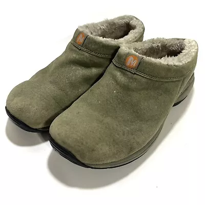 Merrell Primo Chill Slide Clogs Womens 10 Moss Green Wool Fleece Lined Slip On • $27.95