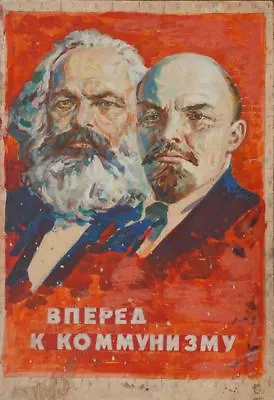 Fantastic Original Vintage Russian Painting Lenin Marx Soviet Propaganda Art • $1295
