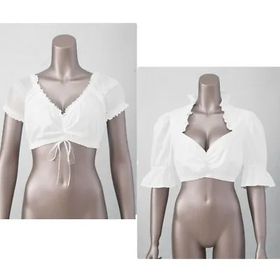 Women Dirndl Top Summer Retro Deep V Neck White Crop Top Blouse Medieval Costume • $9.93