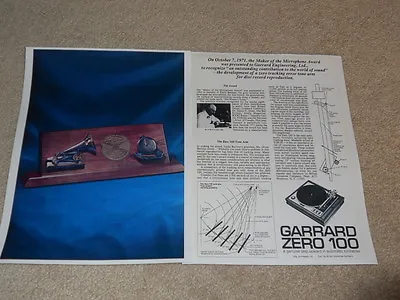 Garrard ZERO 100 Turntable Ad 1972 2 Pg Article Info Beautiful • $16.67