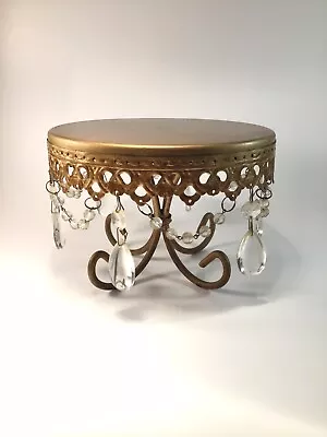 Gold Metal Cake Stand With Hanging Glass Crystals • $35