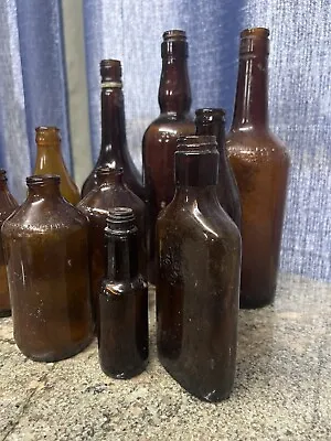 Vintage Lot Of 10 Brown Glass Bottles • $35