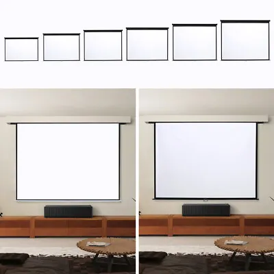 Manual Pull Down Projector Screen Ceiling Wall Mount Home Office Movie 4:3/ 16:9 • £52.99