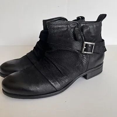 Miz Mooz Leather Ankle Boots With Buckle Suzy Black Sz EU/42 US/11 • $50