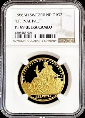 1986 Ah Gold Switzerland 1 Oz Helvetia  Eternal Pact  Coin Ngc Proof 69 Uc • $2950