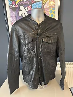 All Saints Densig Jacks Place Black Leather Shirt / Jacket Size XL • £75