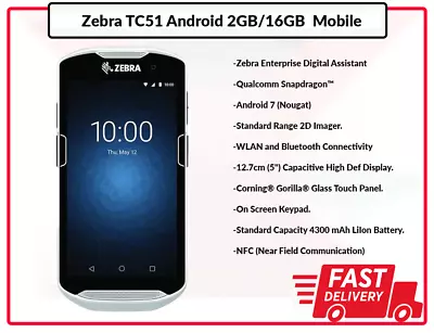 £260.39 • Buy Zebra TC51  TC510K Barcode Scanner PDA Android 8 OREO GSM WiFi Bluetooth Mobile