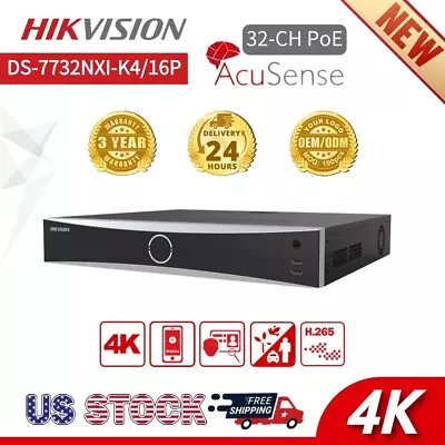 Hikvision AcuSense 32 Channel 4K NVR DS-7732NXI-K4/16P 16CH POE Face Recognition • $604.99