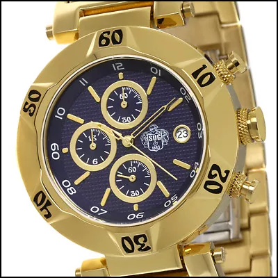 S.u.g. Shakedown Mens Stainless Quartz Os10 Chronograph Watch New Blue Gold Tone • $116.99