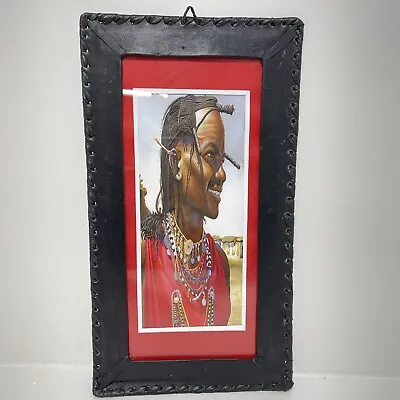 Masai Traditional Culture Moran Warrior Print Framed In Leather 10x18 • £38.60