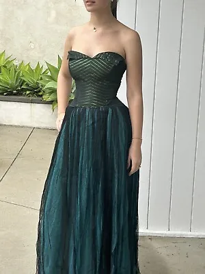 Vintage 50s Harlene Design Prom Gown Dress Pannier Boning Green Strapless • $134.85