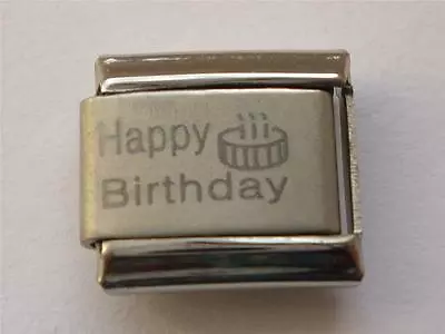 SILVER HAPPY BIRTHDAY ITALIAN CHARM Fits All 9mm Classic Italian Bracelet Z8 • £3.10