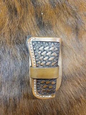 Basket Weaved Leather Trapper Knife Sheath. Fits Case Rough Rider Moore Maker • $15