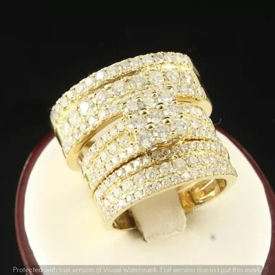 14K Yellow Gold Plated Moissanite His Her Wedding Engagement Band Trio Ring Set • $134.99