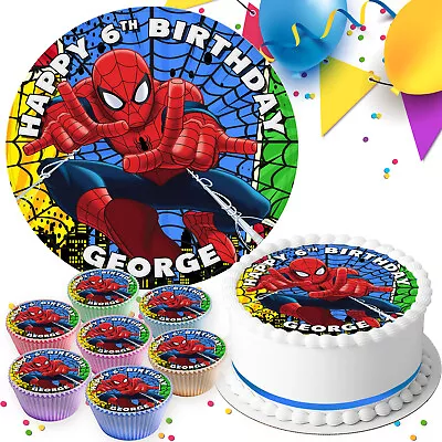 Spiderman Birthday Party Personalised Edible Cake Topper & Cupcake Toppers Sv528 • £3.39