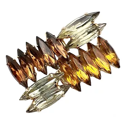 Vintage Clear And Amber Navette Rhinestone Geometric Pin Brooch • $29.12