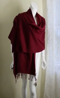 $425 • Buy New BAJRA Huge RED MERLOT RICH Pashmina Silk Nepal Scarf Shawl Wrap Luxurious 