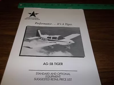 AG-5B Tiger American General Aircraft Co. Standard And Optional Equip. Brochure • $3