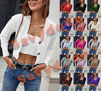 £12.99 • Buy Cardigan Crop Knitted Top Long Short Ladies 3 Button Cable Chunky New Womens