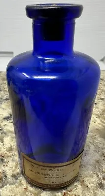 D&O Dodge & Olcott Co New York Cobalt Blue Glass Medicine Bottle With Label Cork • $23.40