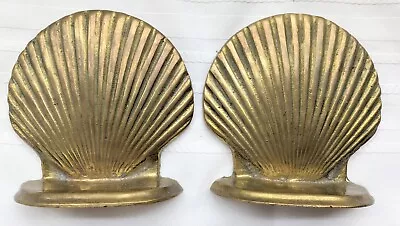 Vintage Brass Scallop Shell Book End Set Nautical Beach Decor (ShipWt3.5lb) • $4.25