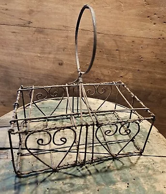 Neat Primitive Twisted Wire Heart Basket Antique Style Distressed Country • $14