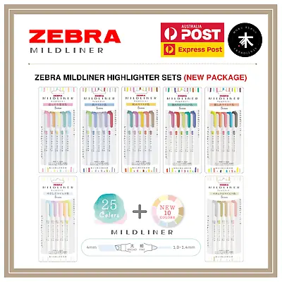 Zebra Mildliner Double-Sided Highlighters - 5 Colour Set (7 Types Available) • $11.80