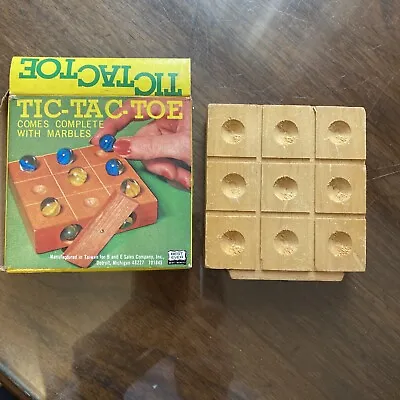 Vintage Wood Tic-Tac-Toe Travel Game With Marble Storage And 12 Marbles NOS NIB • $15