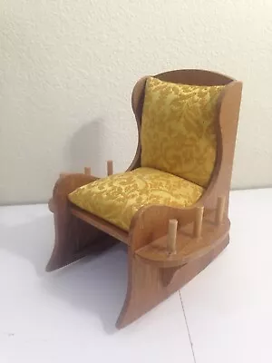 Old Handcrafted Wood Rocking Chair Vtg Gold Sewing Spool Thread Rack Pin Cushion • $29.99