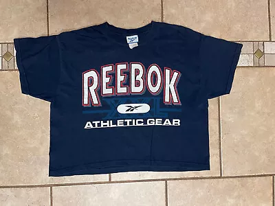Vtg Reebok Midriff Large Navy Blue Walkthrough Boyfriend Shirt Usa Made  • $23.50