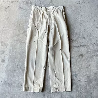 Vtg 50s Cotton Twill Khaki Shade 1 US Army Military Trousers 31x31 Good Wear • $49.45
