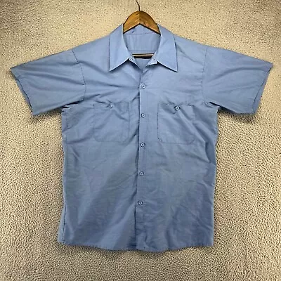 Vintage Work Shirt Men's Large Blue Button Workwear Collared Pockets 80s 90s • $24.38