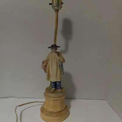  Large Andrea Sadek?  Figural Man W/ Basket Lamp 17 1/2  Tall With Flaw & Repair • $25