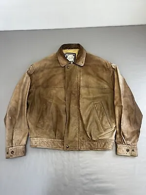 Vintage Luis Alvear Brown Leather Bomber Jacket XL Faded Hunting Outdoor Coat • $29.95