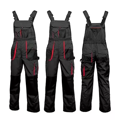 £21.99 • Buy Bib And Brace Overalls Mens Work Trousers  Pants Knee Pad Multi Pocket Grey&red