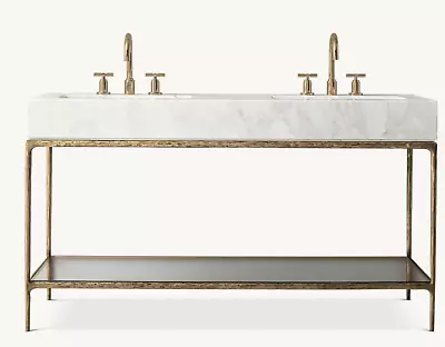 RESTORATION HARDWARE Double Sink Bathroom Vanity Marble With Bronze Finish • $5000