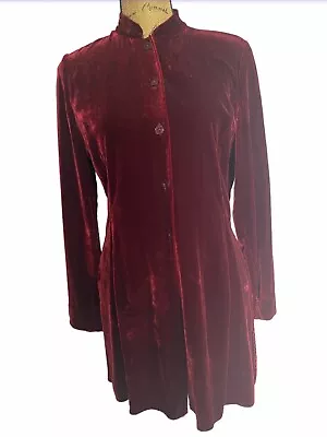 Vintage St. Michael Dark Red Silk Velvet Nehru Opera Coat/Jacket Uk8 VGC PB36 • $31.56