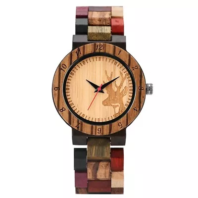 Colorful Elk Dial Women's Bamboo Watch Quartz Analog Wooden Watches Bamboo Band • $33.87